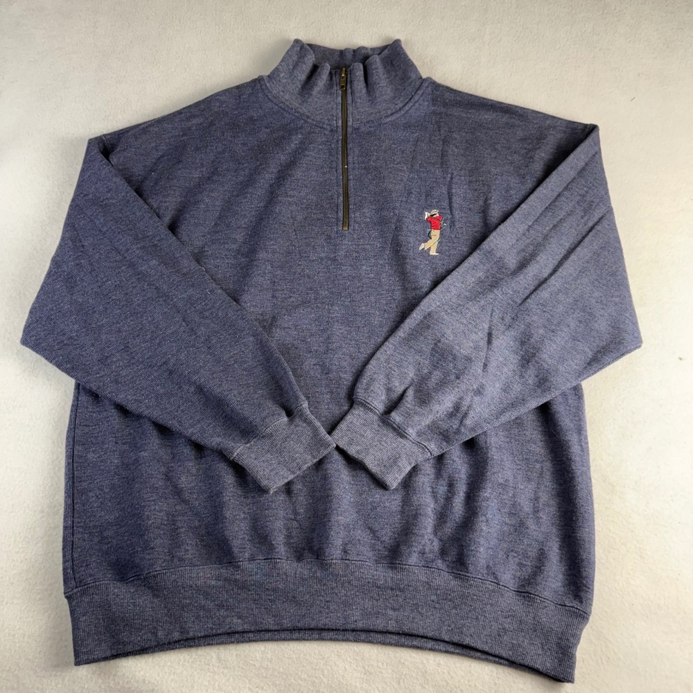 Big Dogs Mens Quarter Zip Golf Sweatshirt Blue Heather Mock Neck Large Pullover